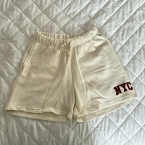 Pacific Republic Pull & Bear Womens Size Small Off White NYC Red Sweat Shorts‎